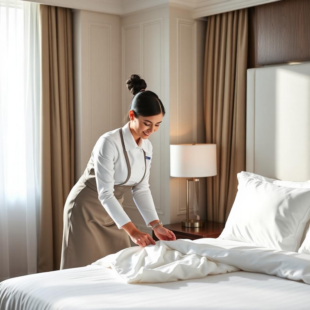 Housekeeper preparing a guest room